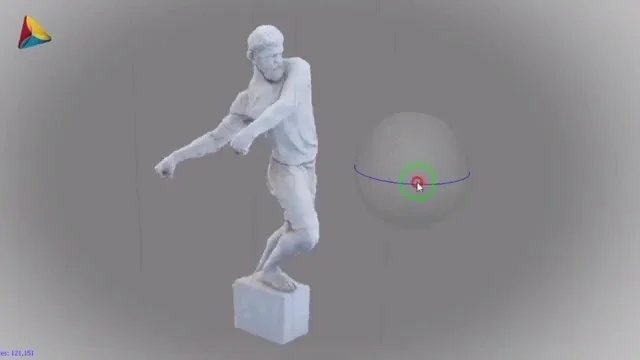 3D render of a statue and a sphere in a software interface for Kish Island