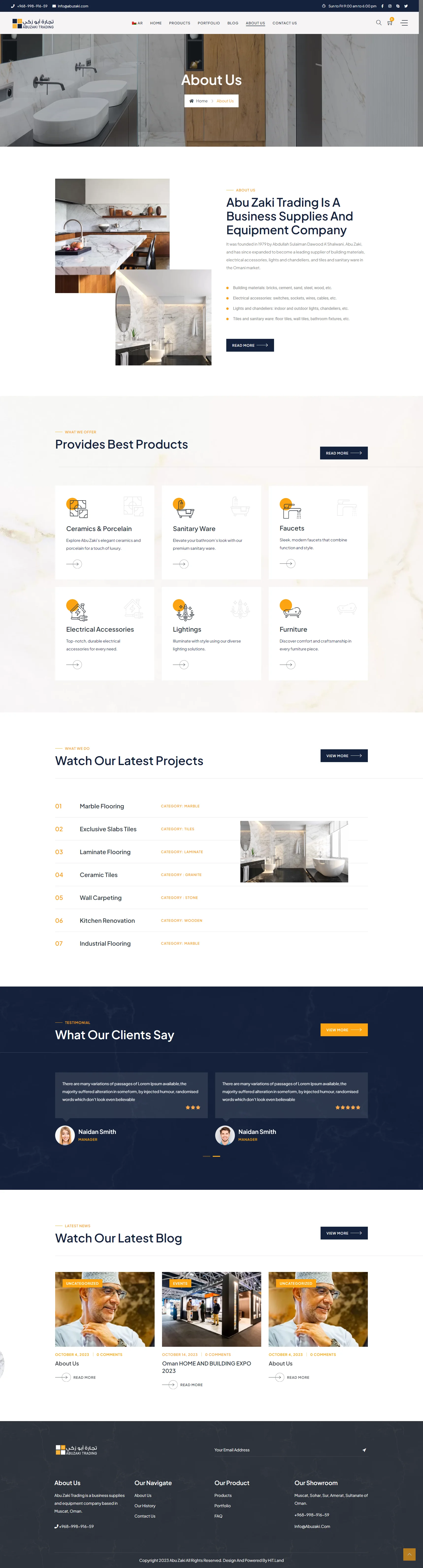Website UI screenshot of the Abu Zaki Trading About Us page