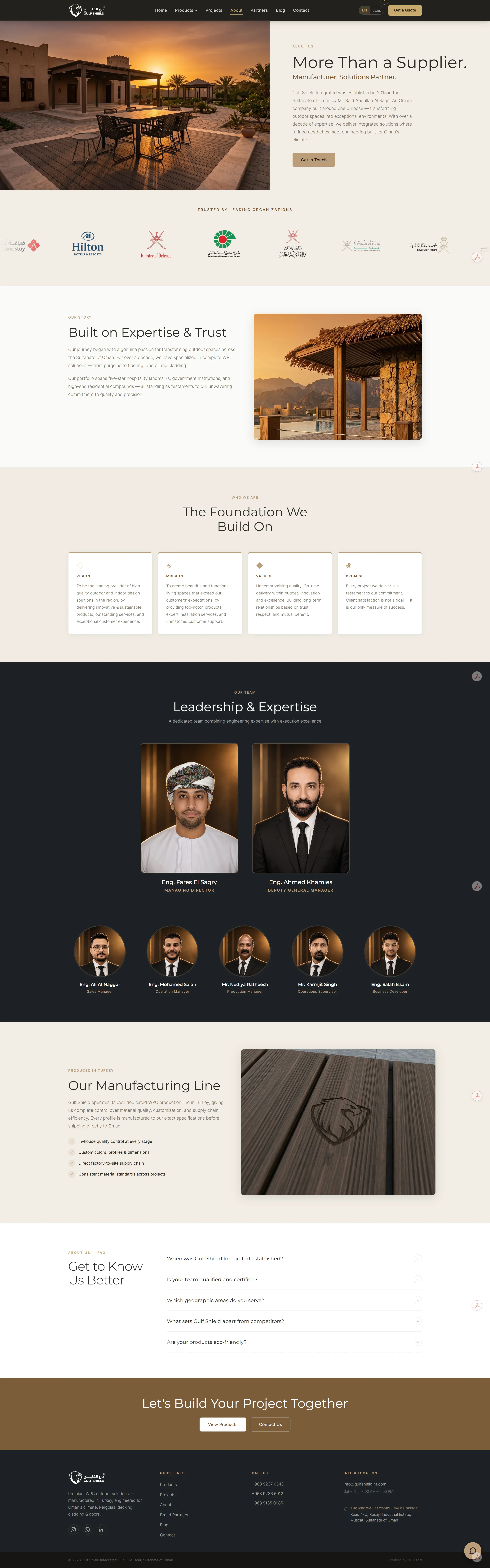 Website design screenshot for Gulf Shield showing the about us page